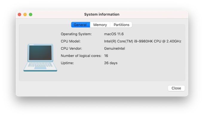 Screenshot of sysinfo example on macos